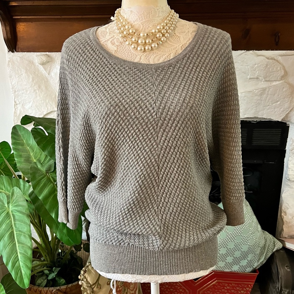New Directions Sweater Silver Gray Textured Metallic Women's Size Medium